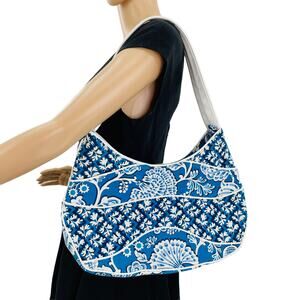Vera Bradley Blue White Black Floral Quilted Fabric Shoulder Handbag